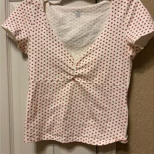 Brandy Melville White Top with Red Heart Pattern